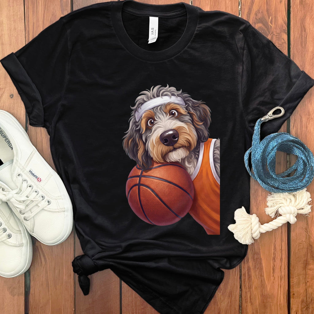 Aussiedoodle Basketball Player T-Shirt in Black / S by Puppy Jo