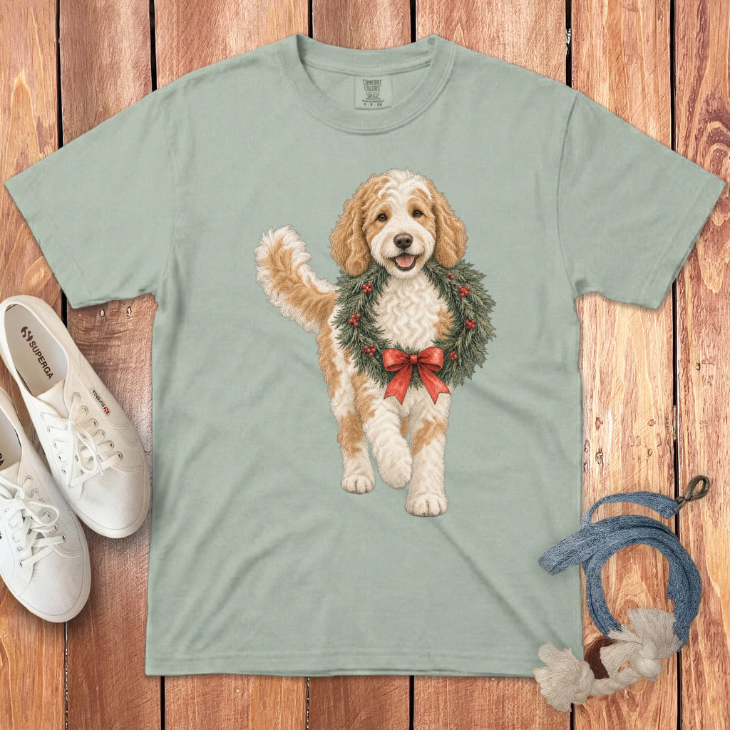 Parti Goldendoodle Wreath Signature T-Shirt in Bay / S by Puppy Jo