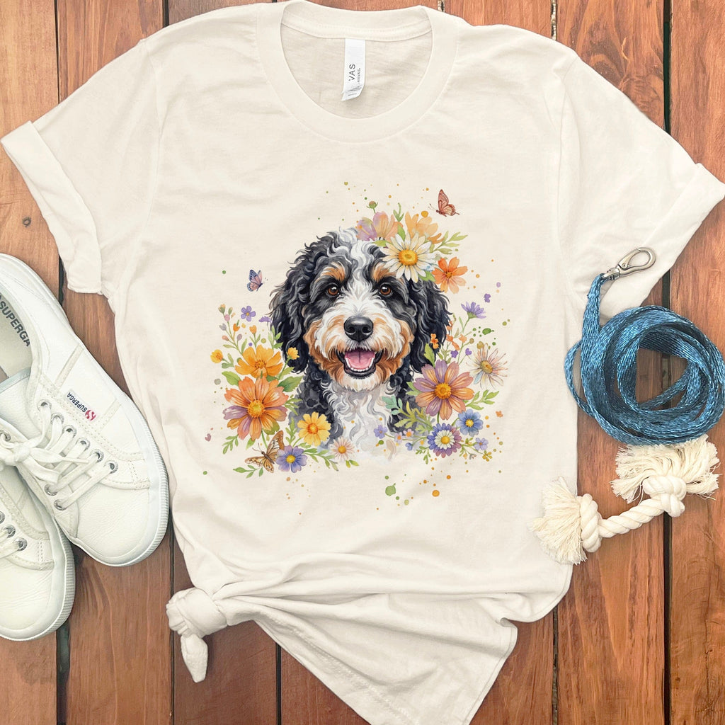 Cute Dog with Colorful Flowers Graphic Shirt