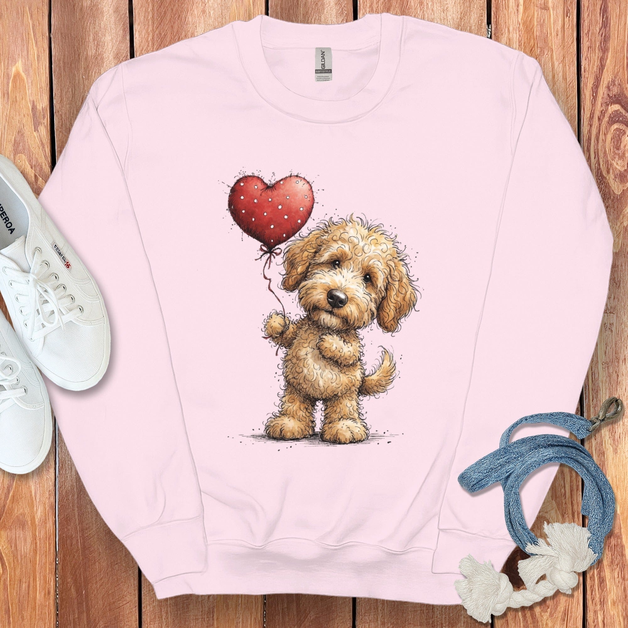 Cute Puppy Holding Red Heart Balloon Graphic Shirt