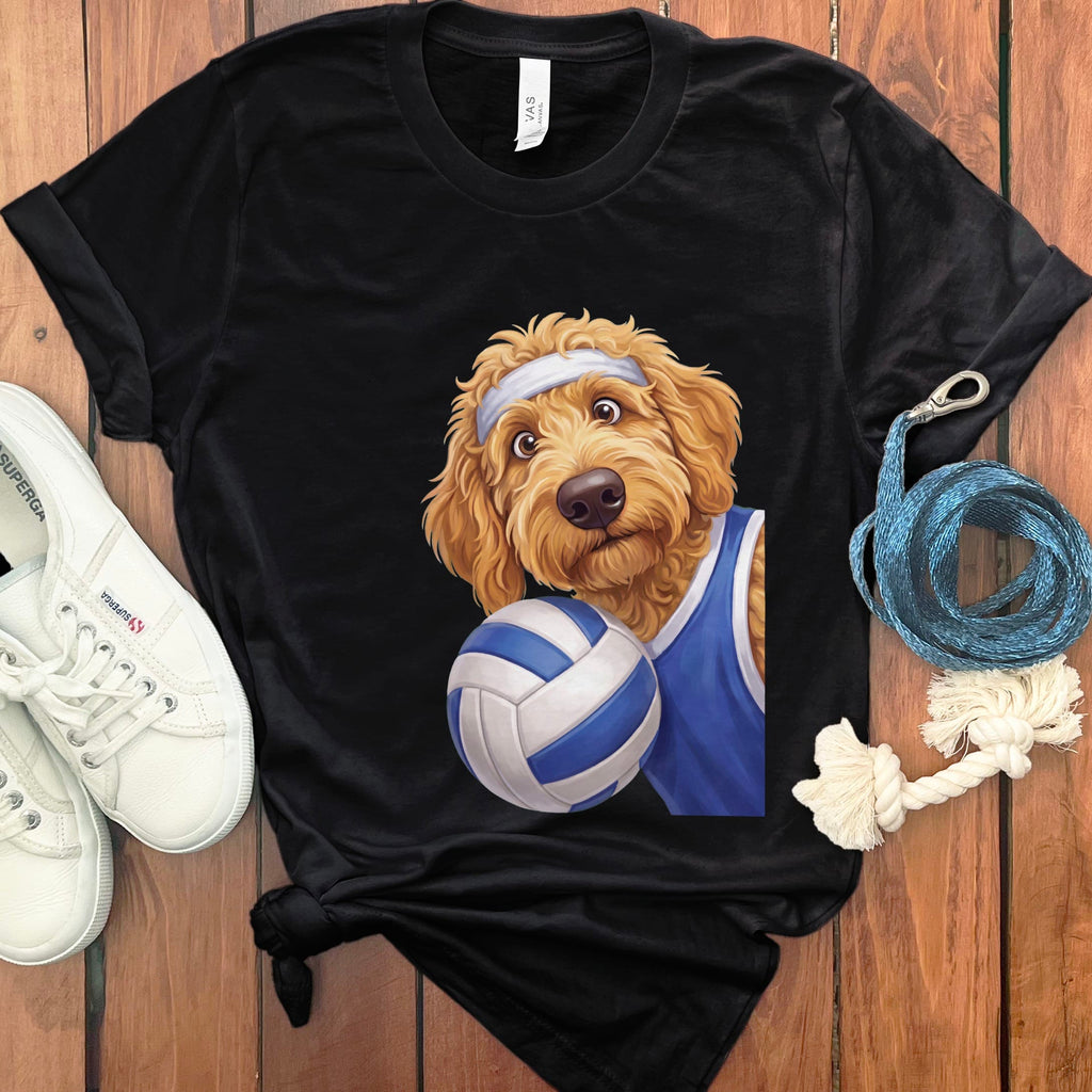 Apricot Goldendoodle Volleyball Player T-Shirt in Black / S by Puppy Jo