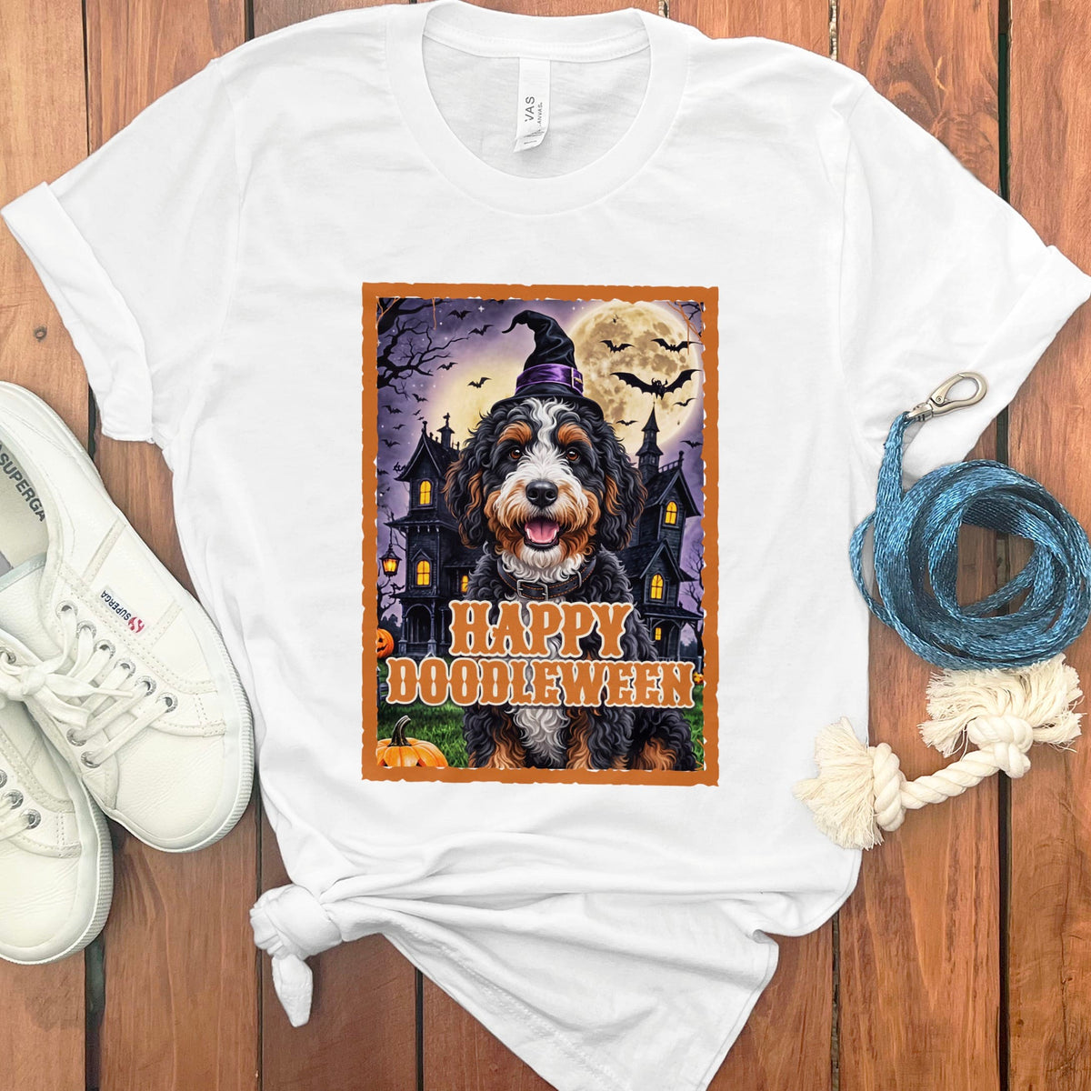 Bernedoodle Happy Doodleween T-Shirt in White / S by Puppy Jo