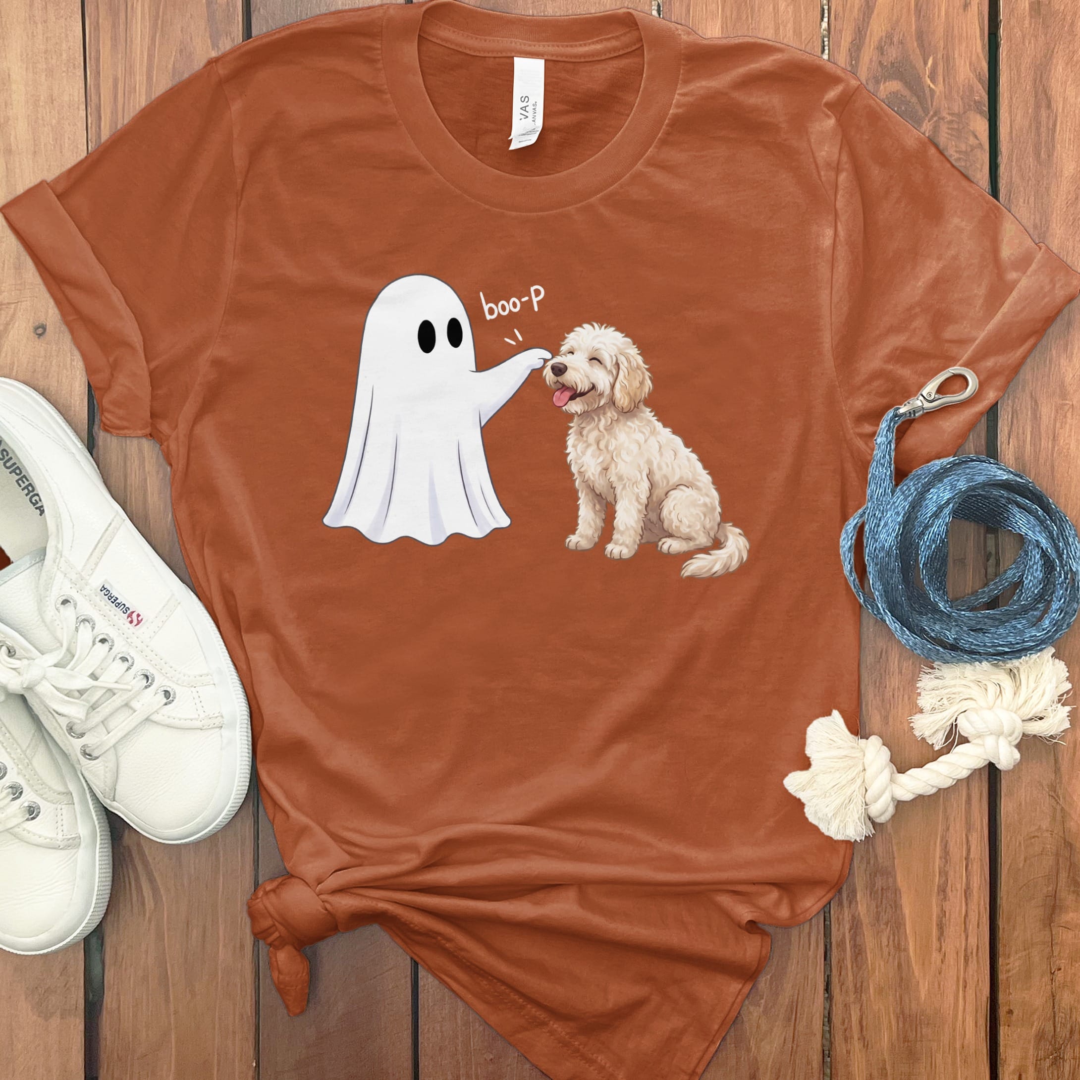 Cream Goldendoodle Ghost Boop T-Shirt in L / Autumn by Puppy Jo