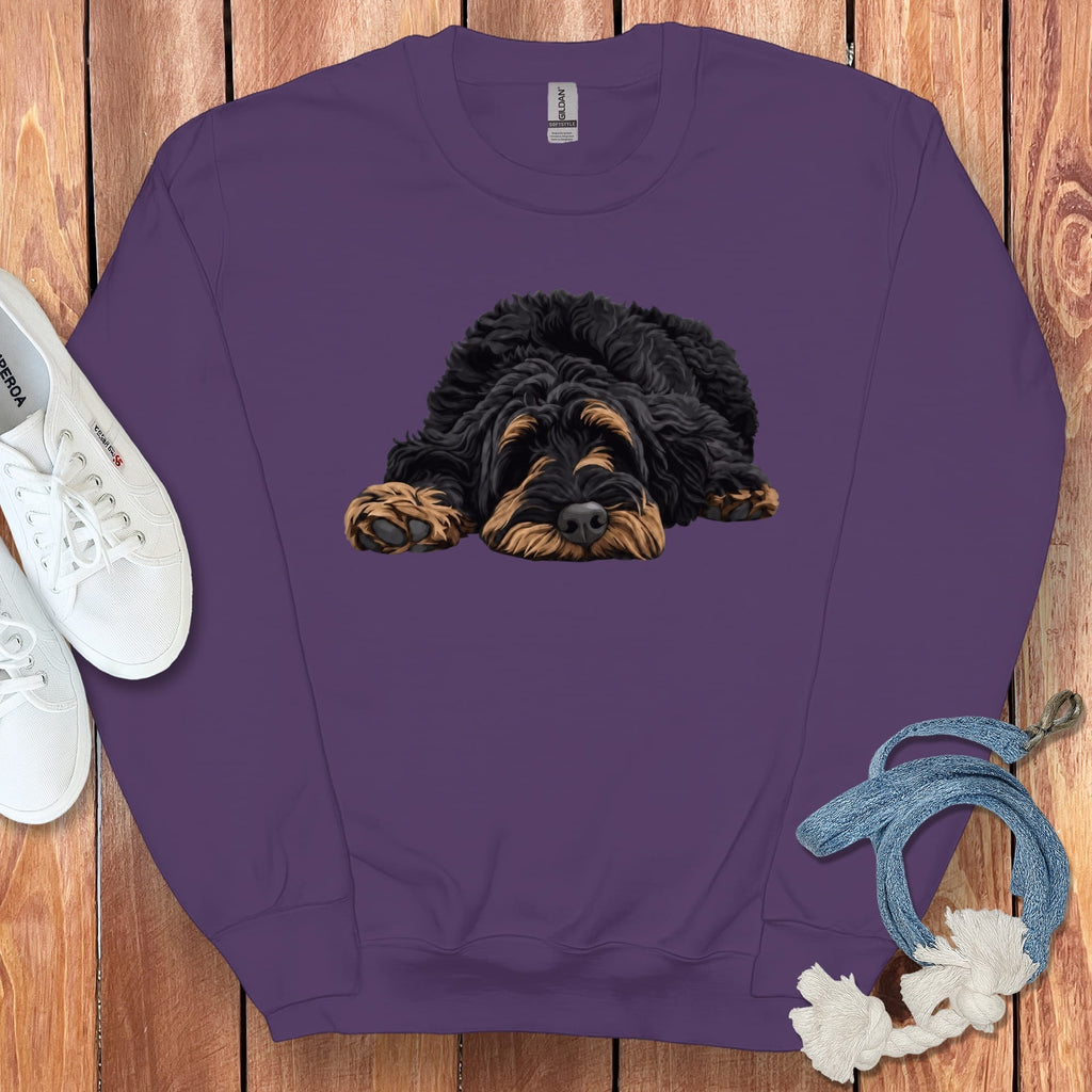 Phantom Goldendoodle Snoozing Sweatshirt in Purple / S by Puppy Jo