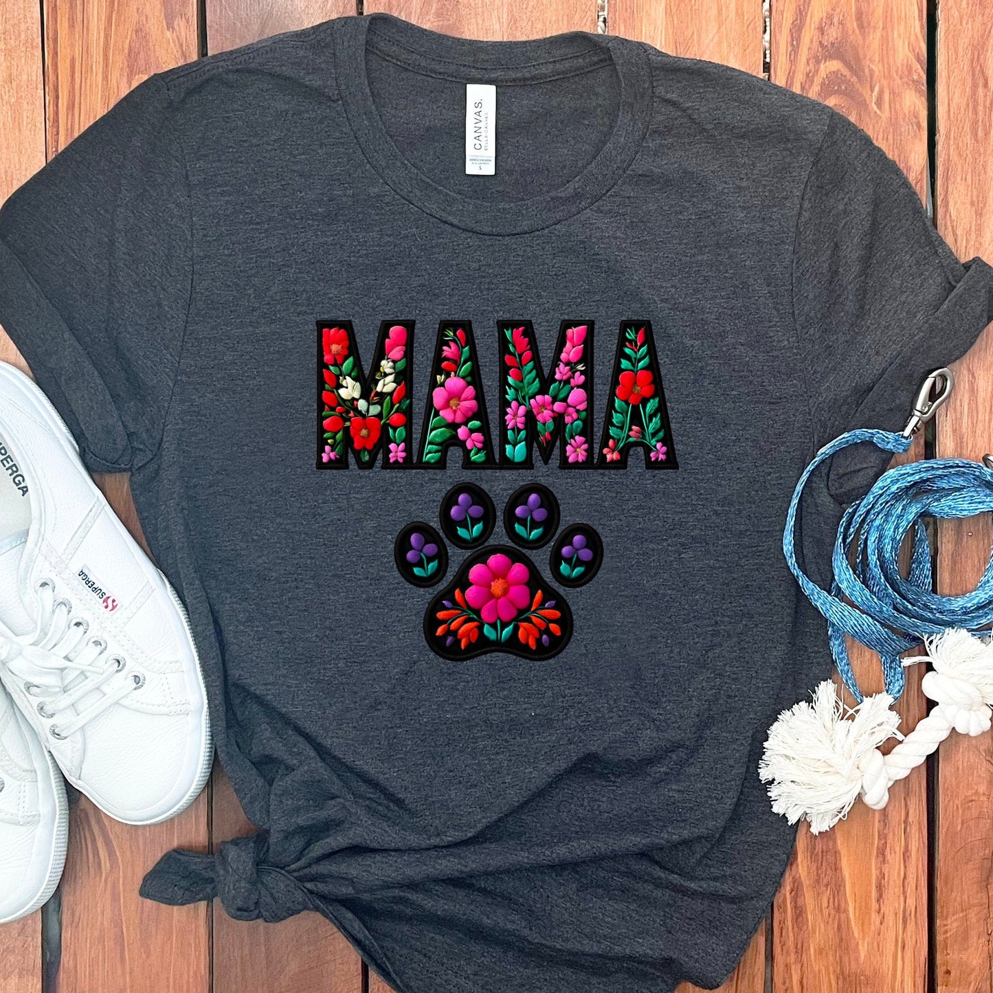 MAMA Floral Paw Print Graphic T-Shirt casual product