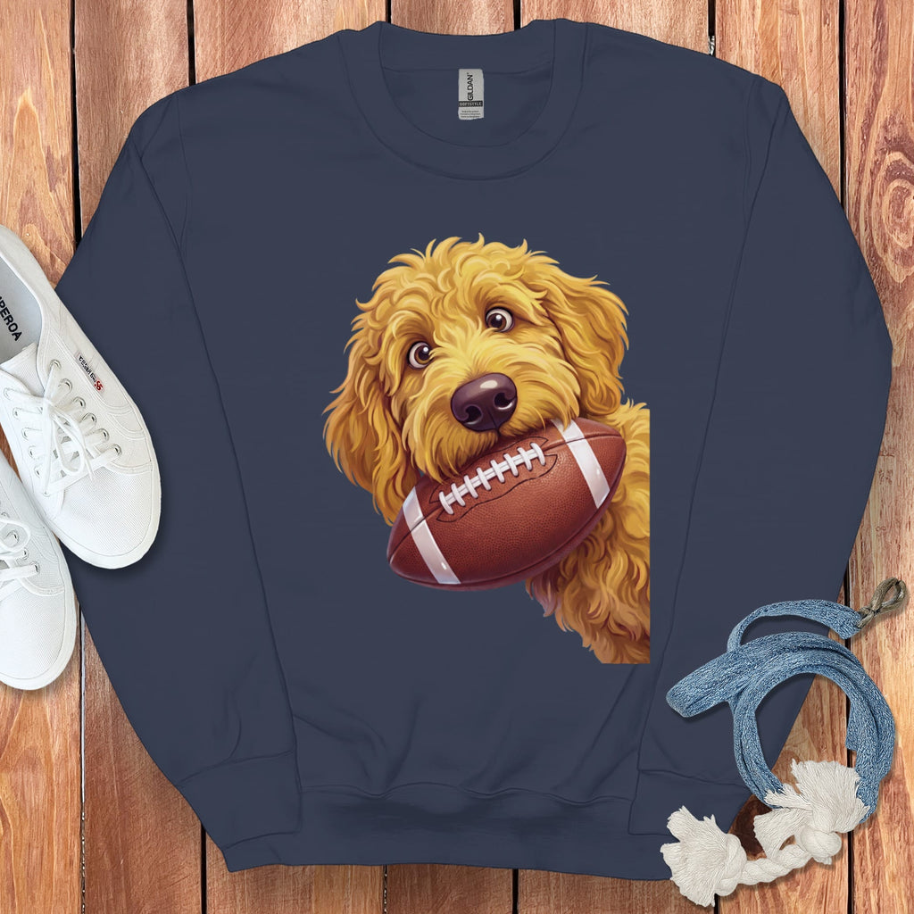 Golden Goldendoodle Football Sweatshirt in Navy / S by Puppy Jo