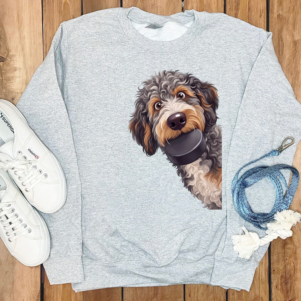 Aussiedoodle Hockey Puck Sweatshirt in Sport Grey / S by Puppy Jo