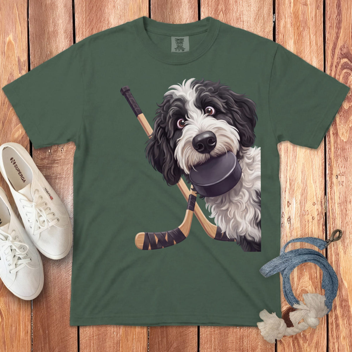 Sheepadoodle Hockey Signature T-Shirt in Blue Spruce / S by Puppy Jo