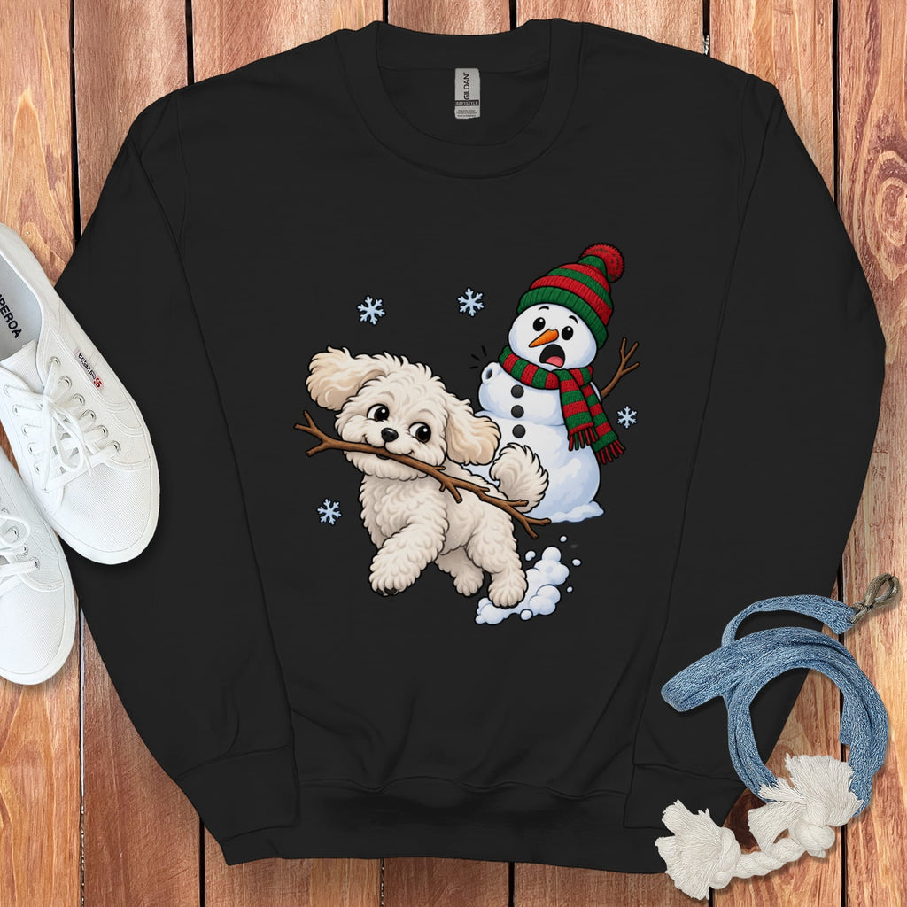 Maltipoo Snowman Sweatshirt in Black / S by Puppy Jo
