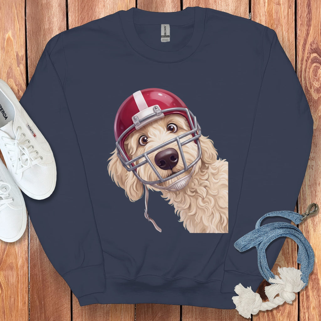 Cream Goldendoodle Football Helmet Sweatshirt in Navy / S by Puppy Jo