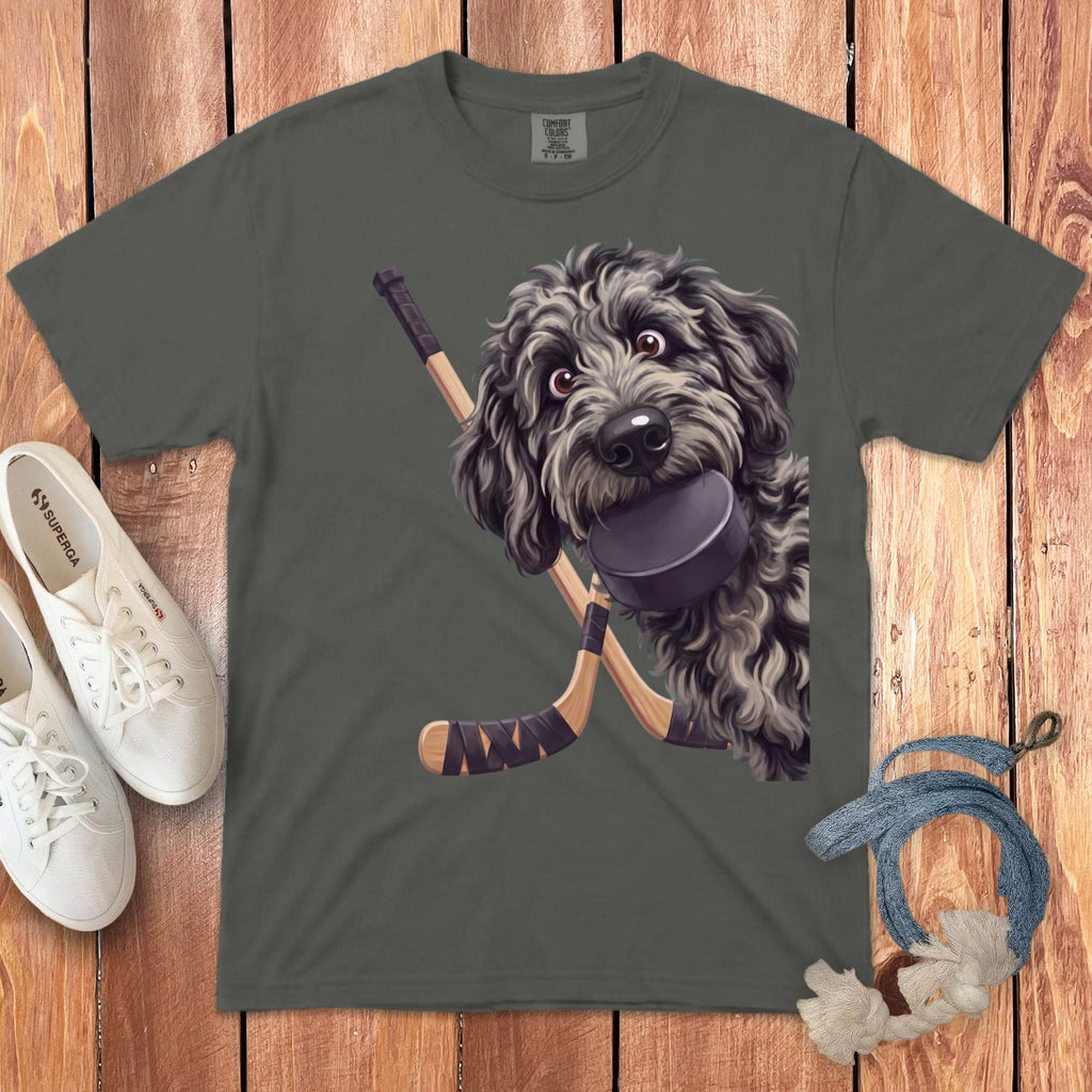 Merle Goldendoodle Hockey Signature T-Shirt in Pepper / S by Puppy Jo