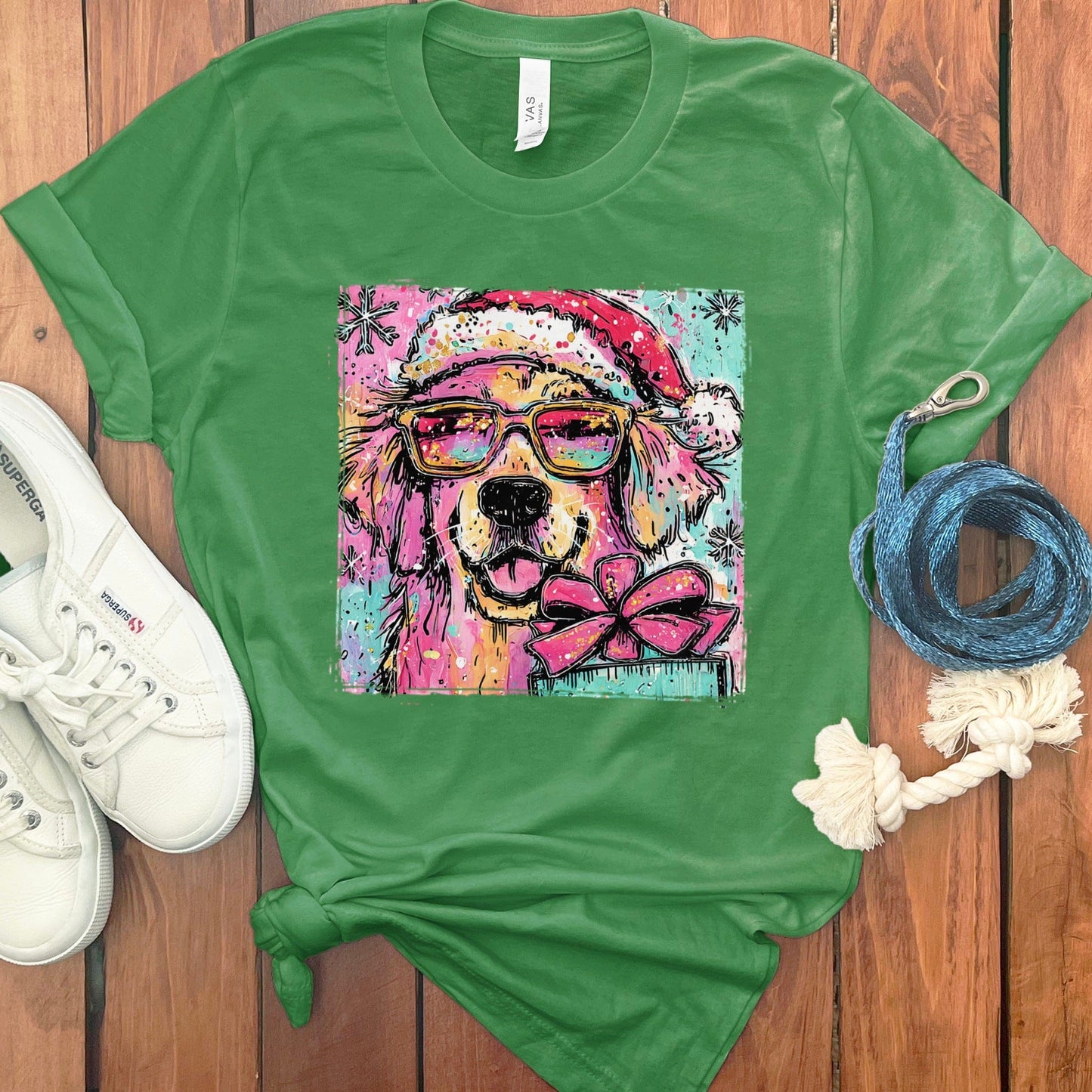 Colorful Santa Dog Graphic Tee Shirt product