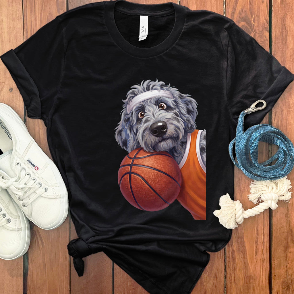 Merle Goldendoodle Basketball Player T-Shirt in Black / S by Puppy Jo