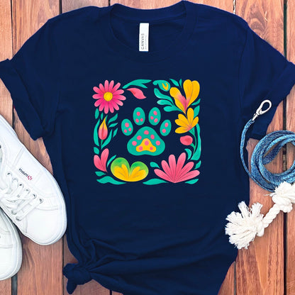 Colorful Paw Print Design with Flowers T-shirt product