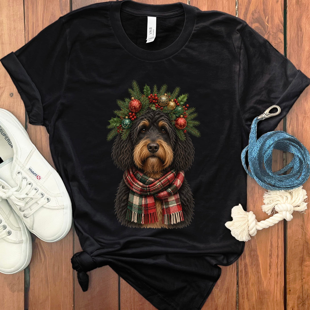 Phantom Goldendoodle Holiday Crown T-Shirt in Black / S by Puppy Jo