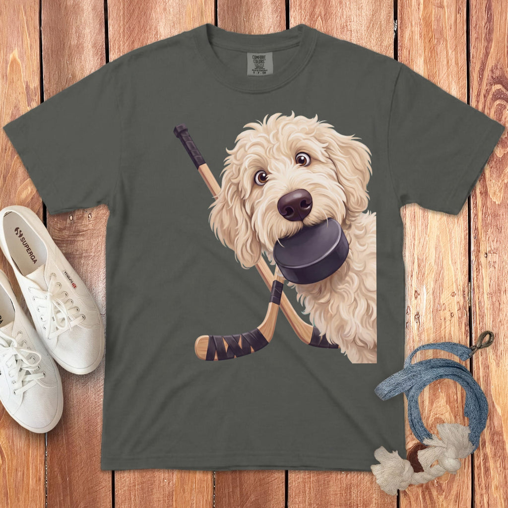 Cream Goldendoodle Hockey Signature T-Shirt in Pepper / S by Puppy Jo