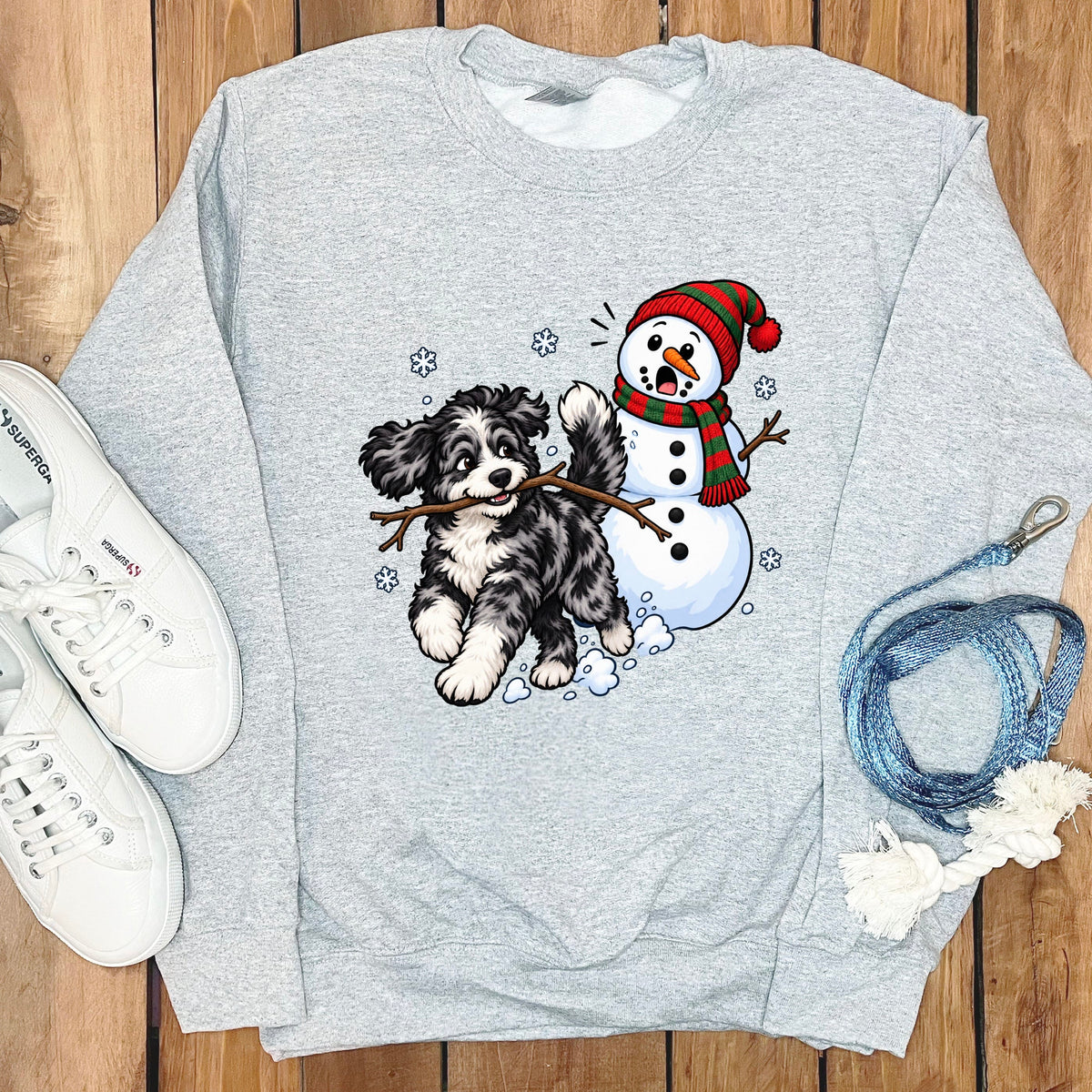 Merle Goldendoodle Snowman Sweatshirt in Sport Grey / S by Puppy Jo