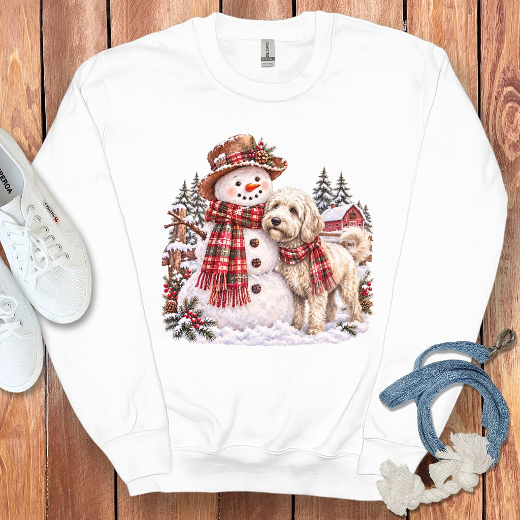 Maltipoo Christmas Snowman Sweatshirt in White / S by Puppy Jo