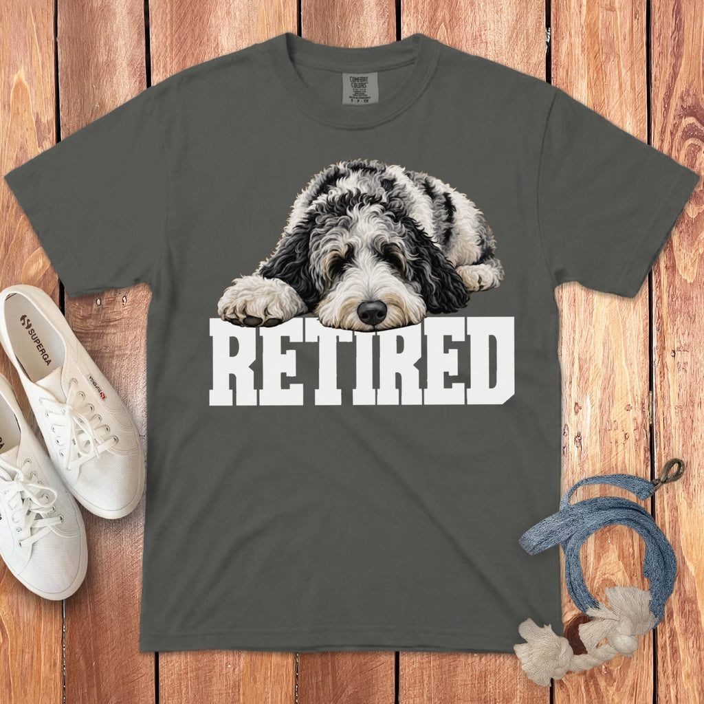 Retired Sleeping Merle Goldendoodle Signature T-Shirt in Pepper / S by Puppy Jo