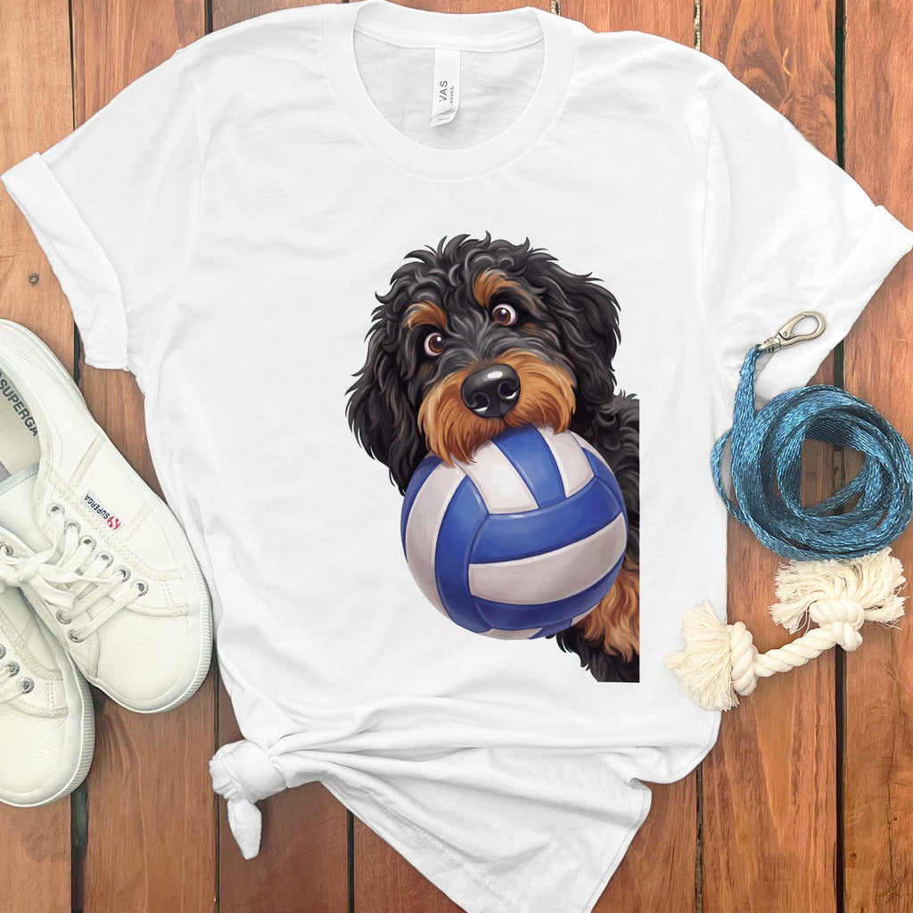 Phantom Goldendoodle Volleyball T-Shirt in White / S by Puppy Jo