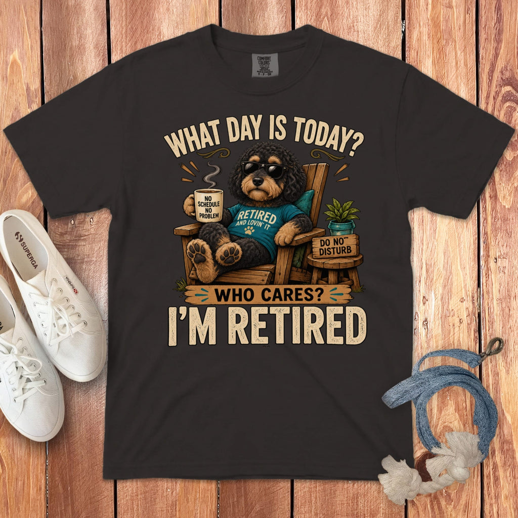 I'm Retired Phantom Goldendoodle Signature T-Shirt in Graphite / S by Puppy Jo