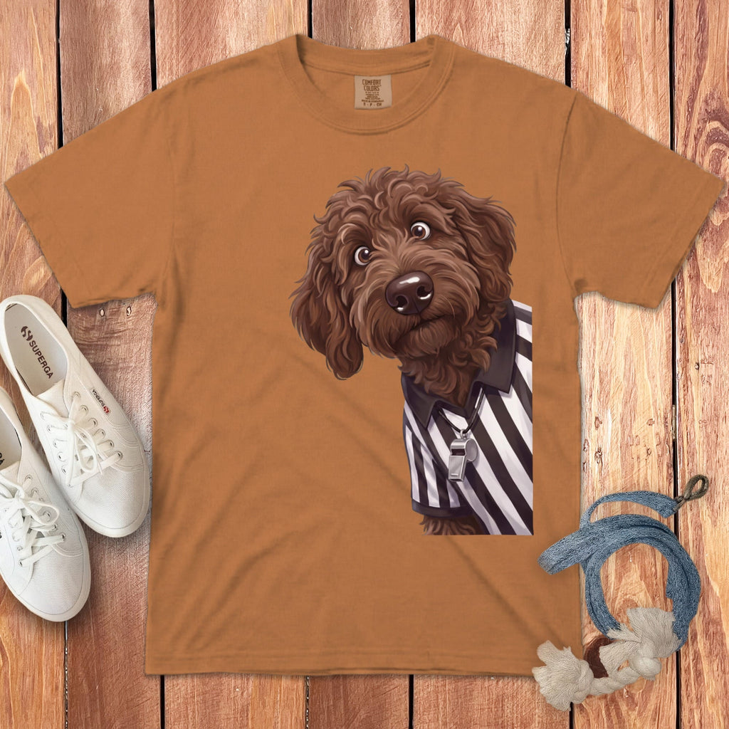 Chocolate Goldendoodle Football Referee Signature T-Shirt in Yam / S by Puppy Jo