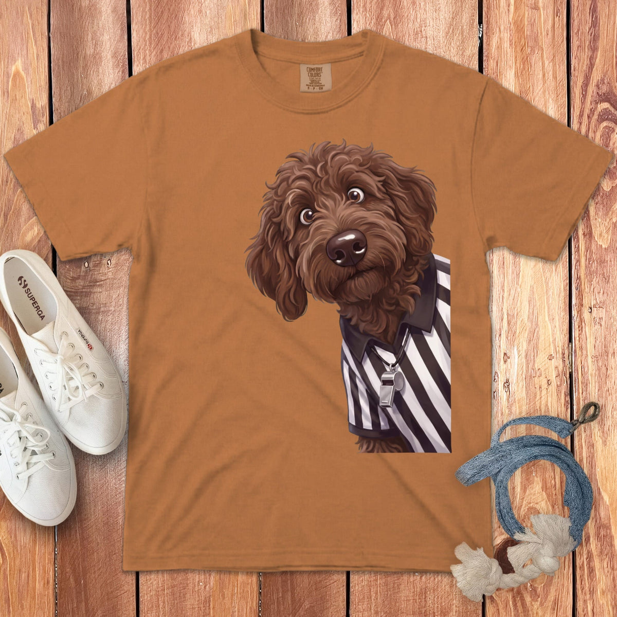 Chocolate Goldendoodle Football Referee Signature T-Shirt in Yam / S by Puppy Jo