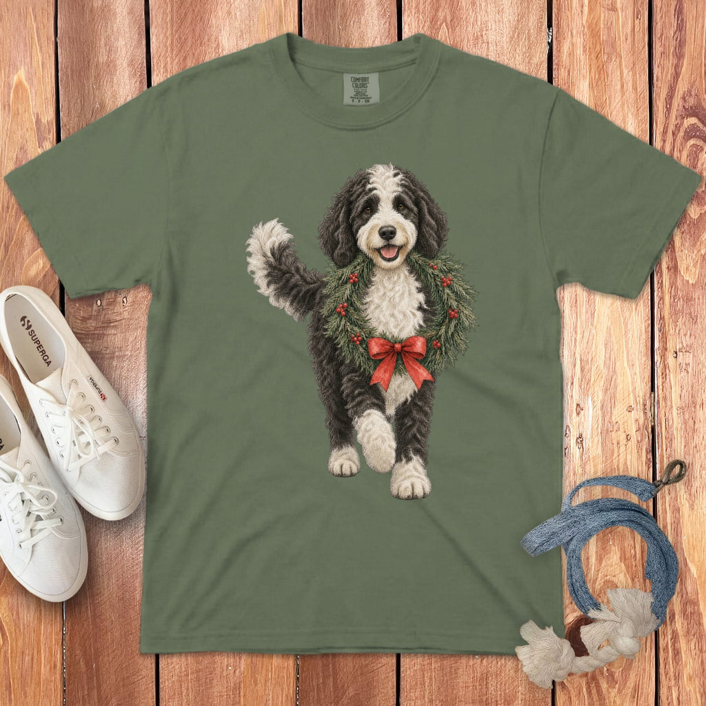 Sheepadoodle Wreath Signature T-Shirt in Moss / S by Puppy Jo