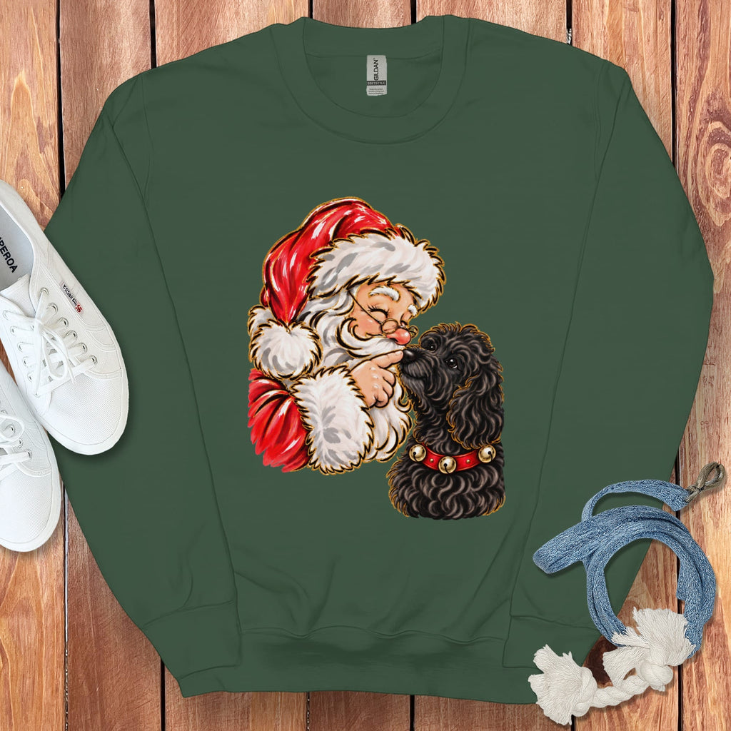 Black Goldendoodle Santa Kiss Sweatshirt in Forest Green / S by Puppy Jo