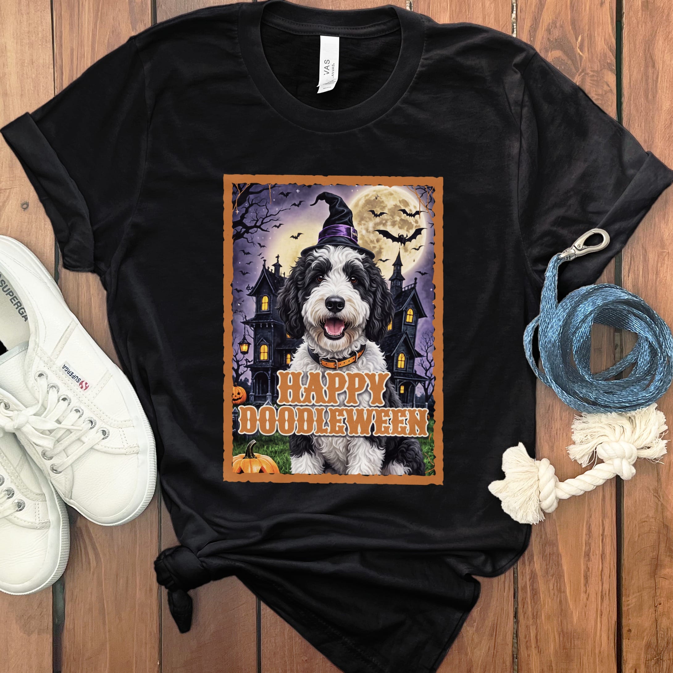 Sheepadoodle Happy Doodleween T-Shirt in Black / M by Puppy Jo