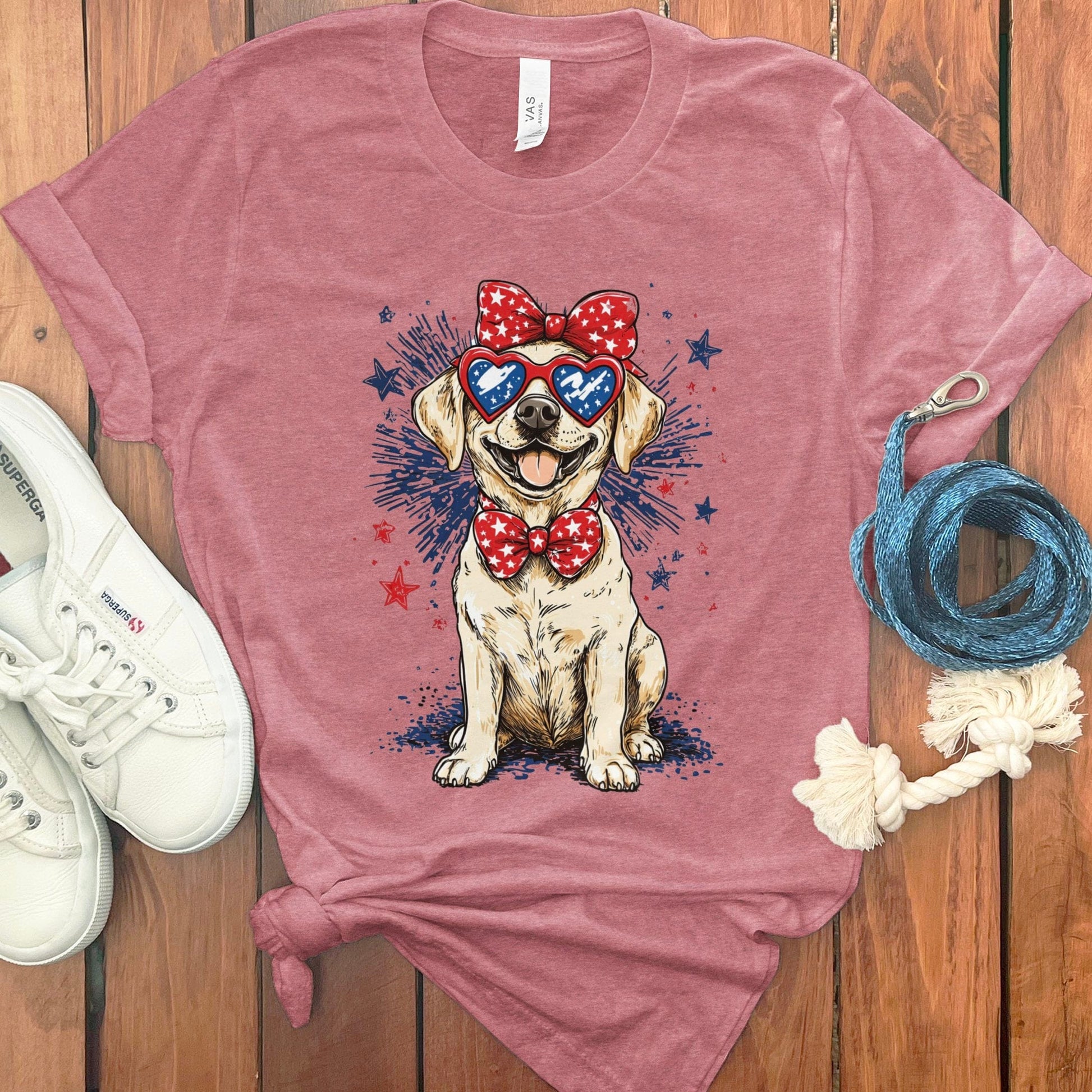 Patriotic Dog Graphic Tee with Bows Shirt product type