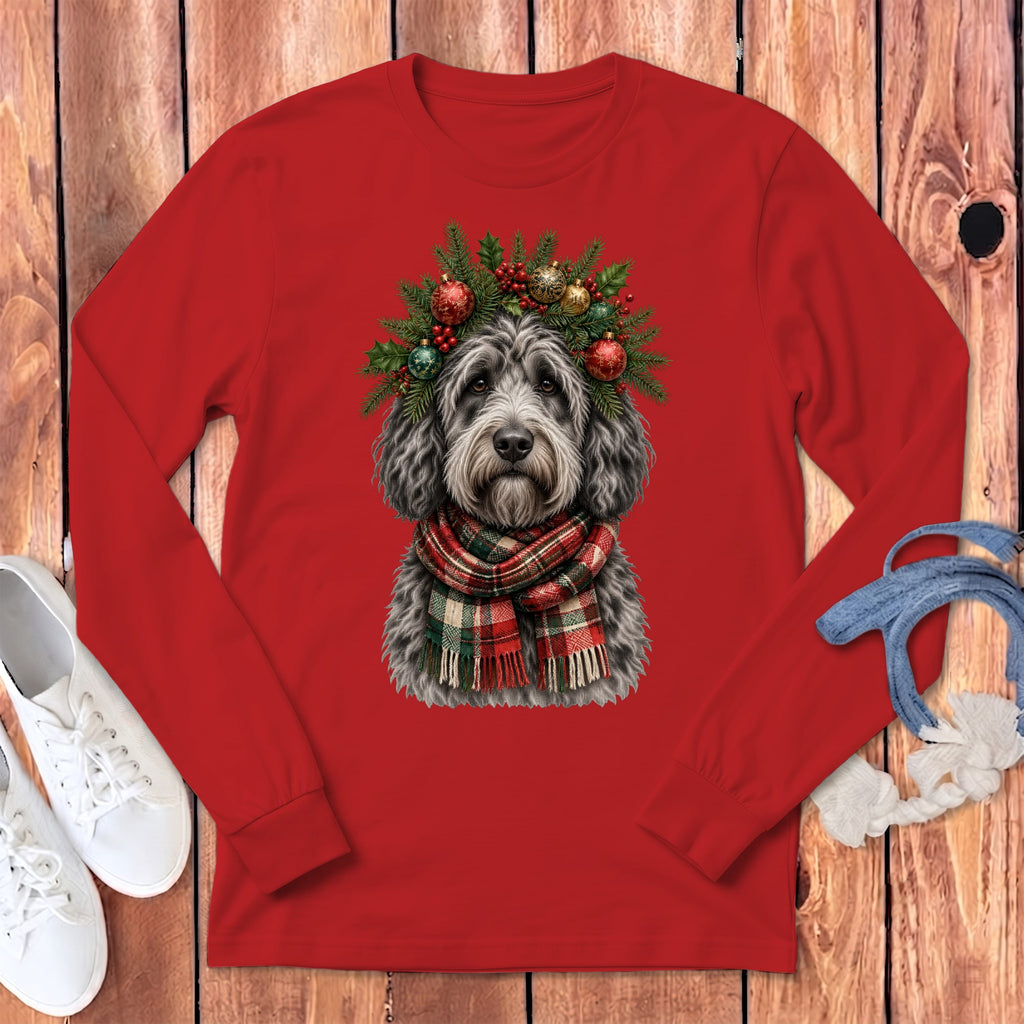 Merle Goldendoodle Holiday Crown Long Sleeve T-Shirt in Red / S by MyDesigns