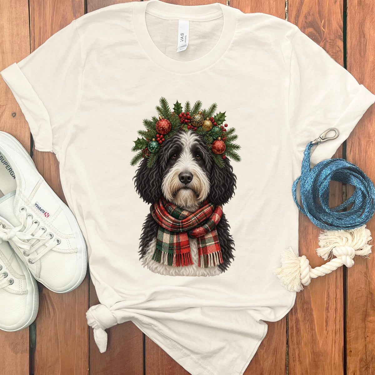 Sheepadoodle Holiday Crown T-Shirt in Natural / S by Puppy Jo