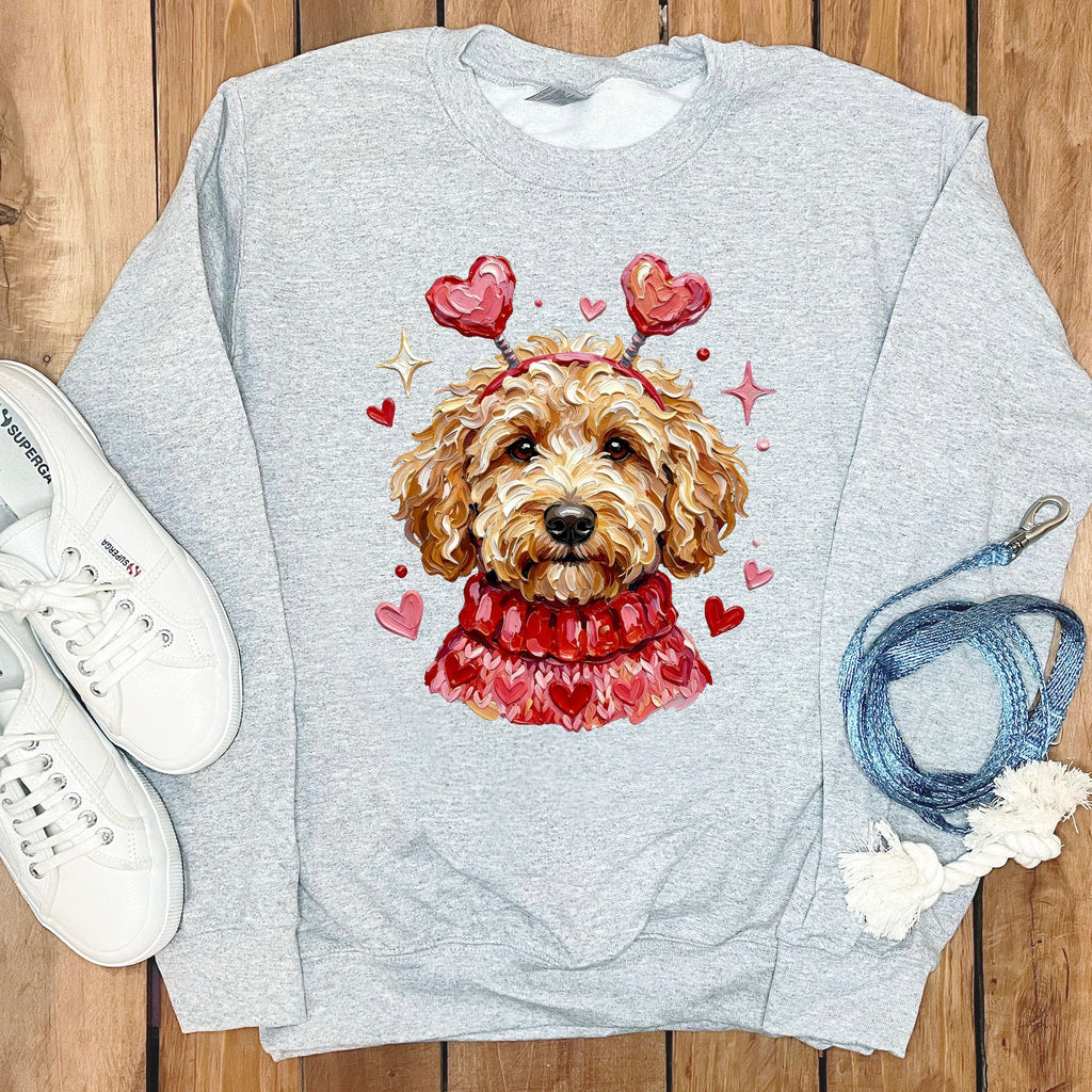 Adorable Dog with Hearts Sweatshirt Perfect for Dog Lovers
