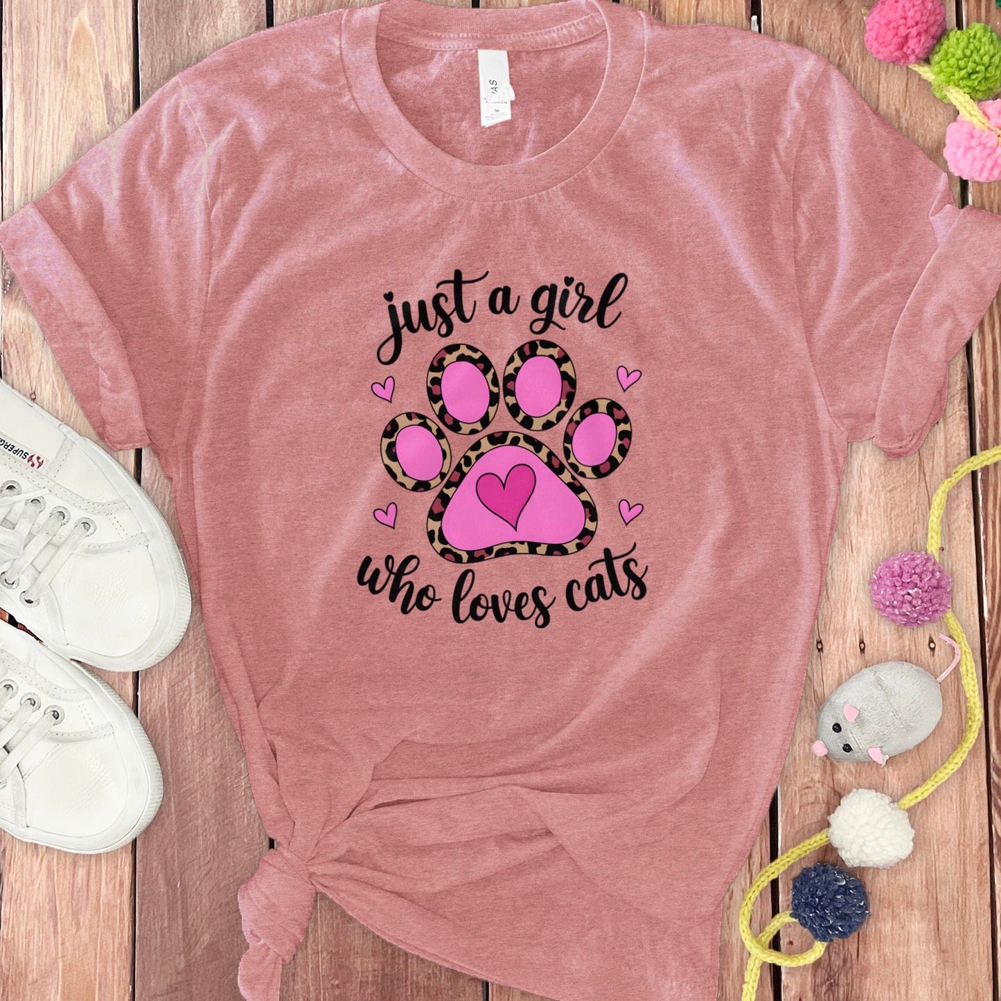 Just a Girl Who Loves Cats Pink Paw Print T-Shirt product
