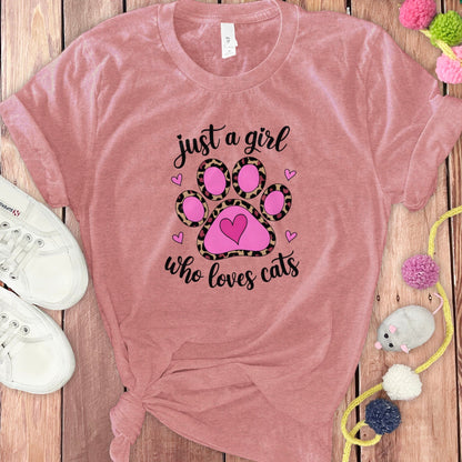 Just a Girl Who Loves Cats Pink Paw Print T-Shirt product