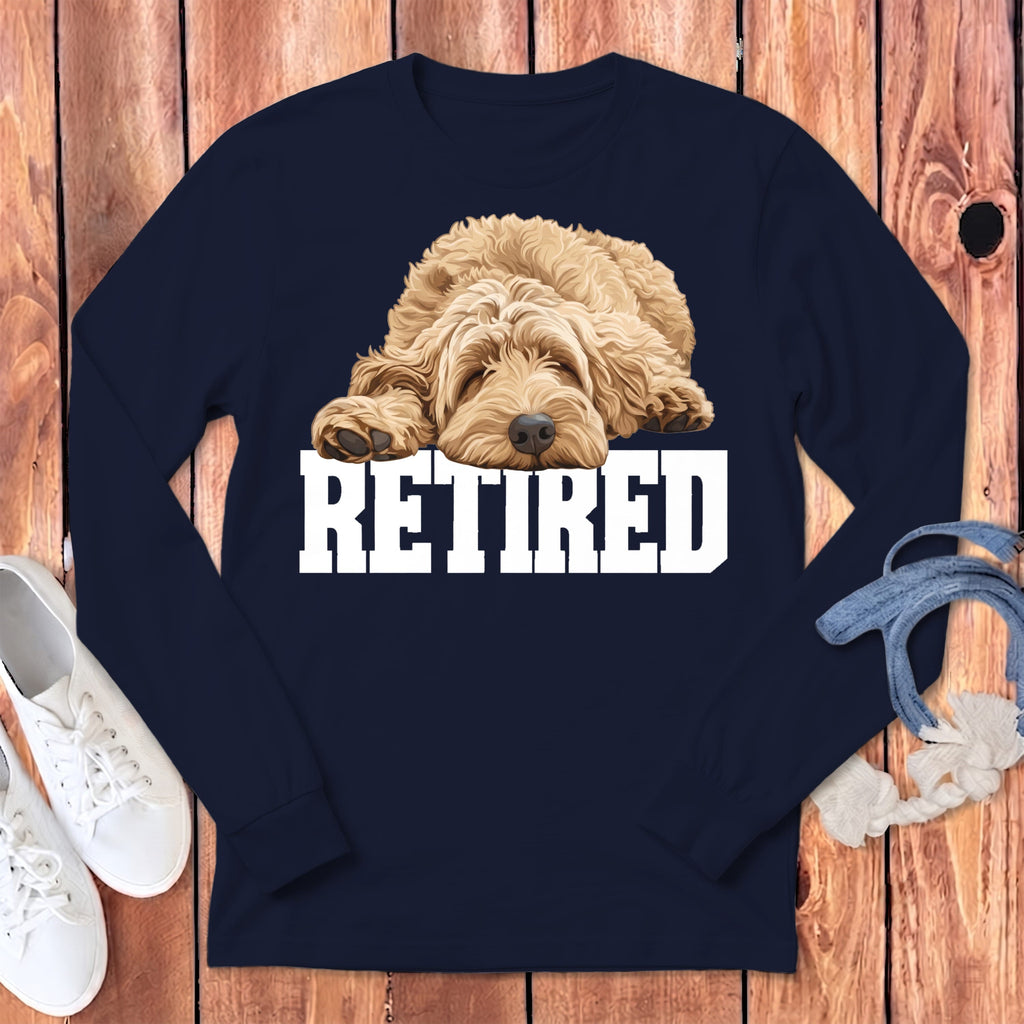 Retired Sleeping Golden Goldendoodle Long Sleeve T-Shirt in Navy / S by Puppy Jo