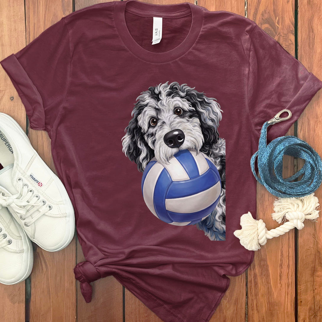 Merle Goldendoodle Volleyball T-Shirt in Maroon / S by Puppy Jo