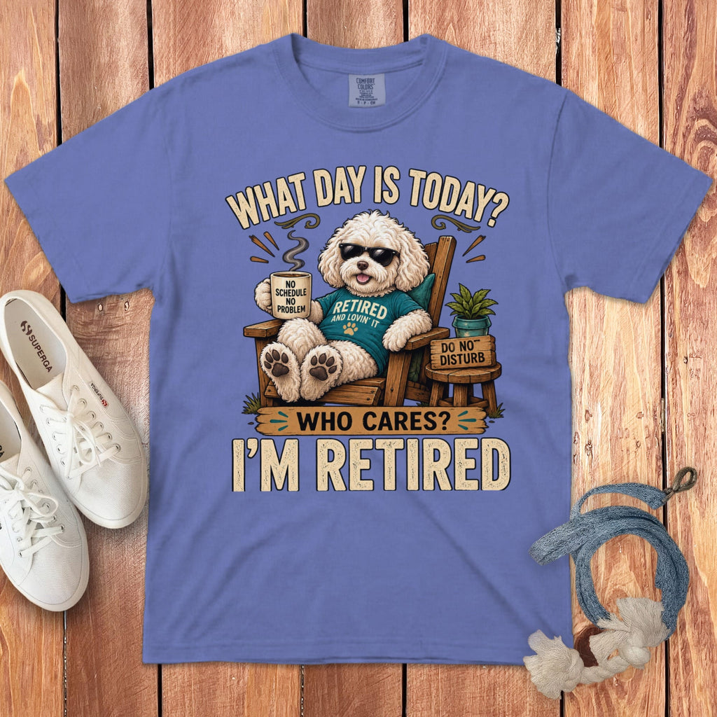 I'm Retired Maltipoo Signature T-Shirt in Flo Blue / S by Puppy Jo