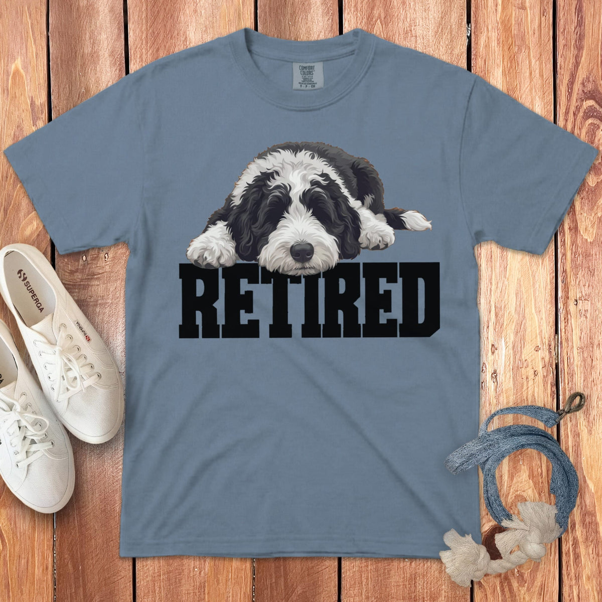 Retired Sleeping Sheepadoodle Signature T-Shirt in Blue Jean / S by Puppy Jo