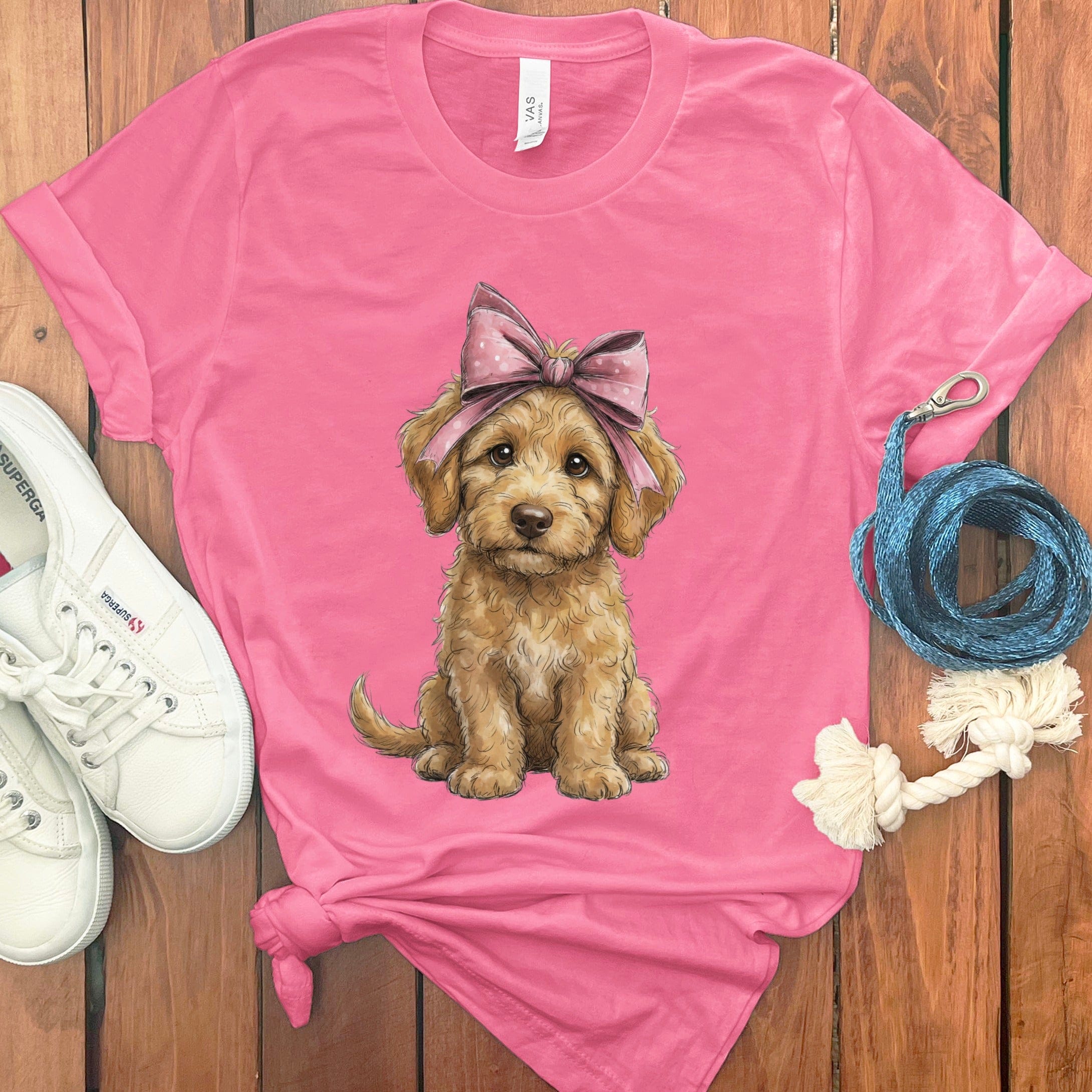 Cute Puppy with Pink Bow Graphic Tee for Pet Lovers