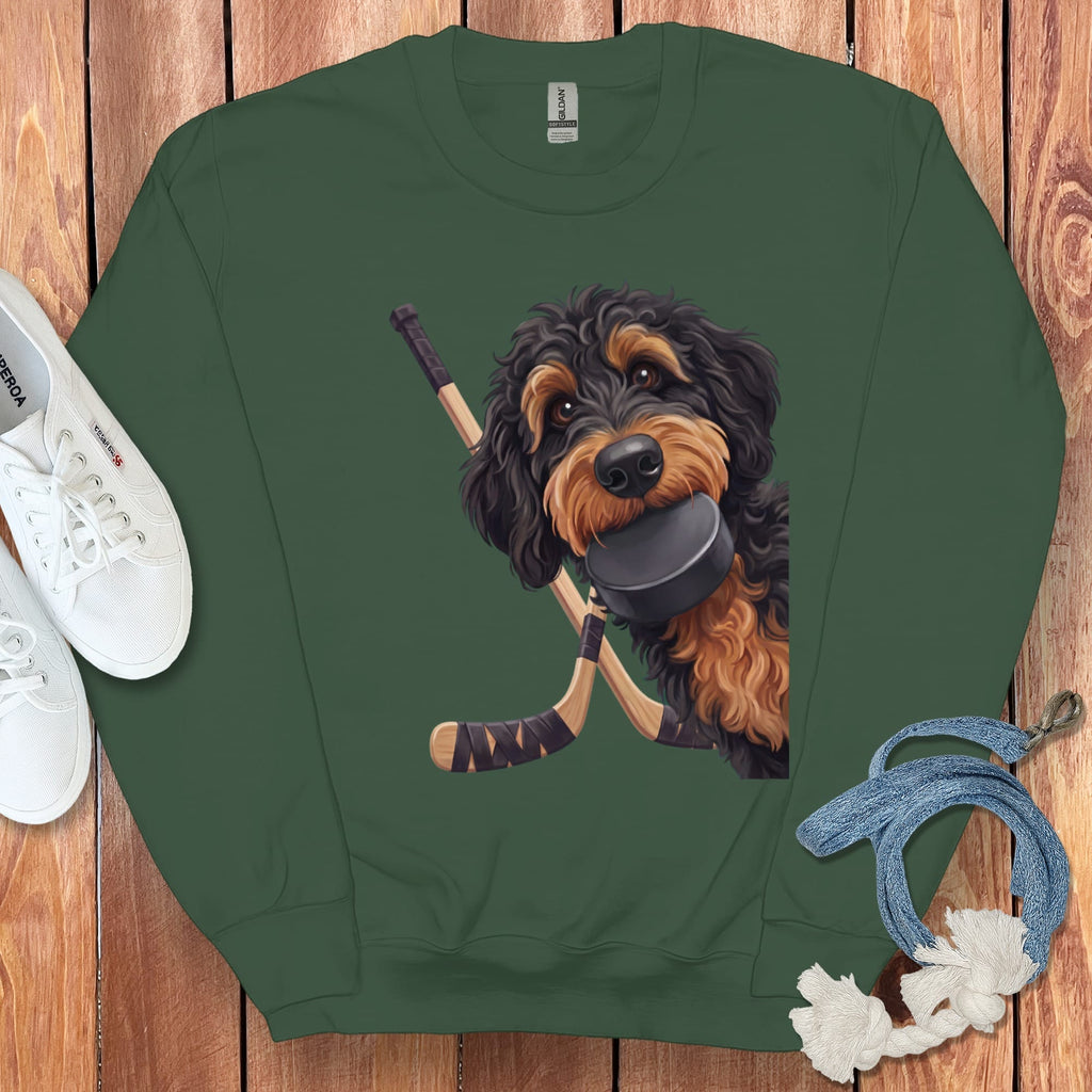 Phantom Goldendoodle Hockey Sweatshirt in Forest Green / S by Puppy Jo