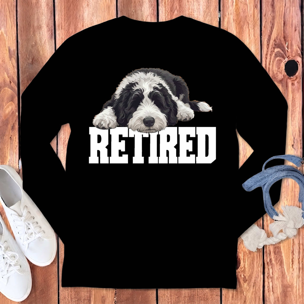 Retired Sleeping Sheepadoodle Long Sleeve T-Shirt in Black / S by Puppy Jo