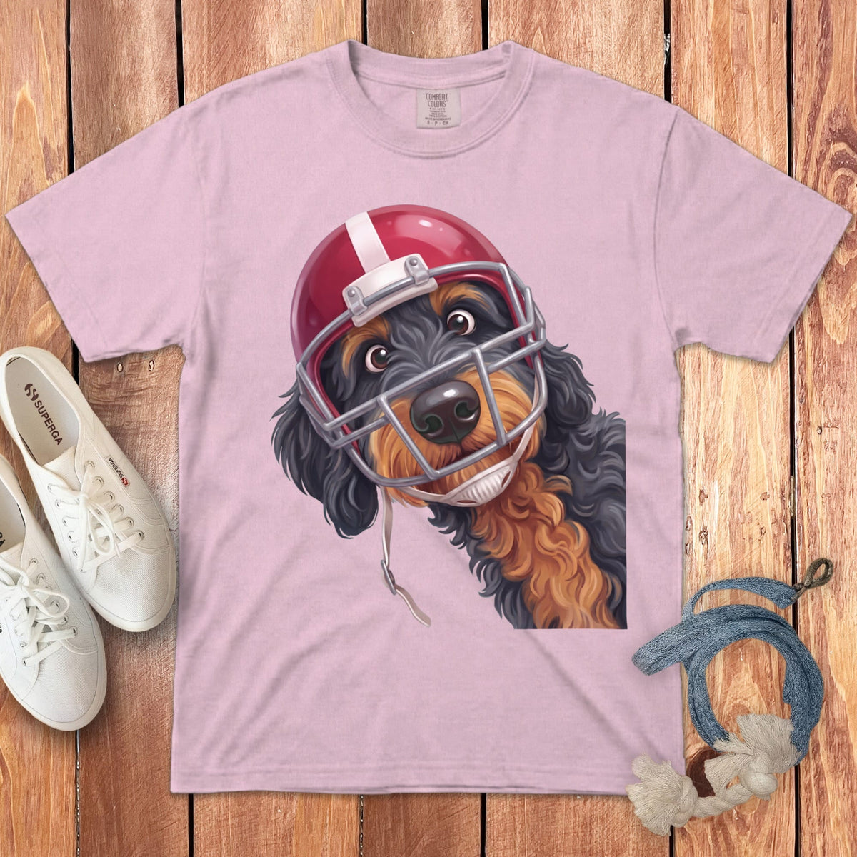 Phantom Goldendoodle Football Helmet Signature T-Shirt in Blossom / S by Puppy Jo