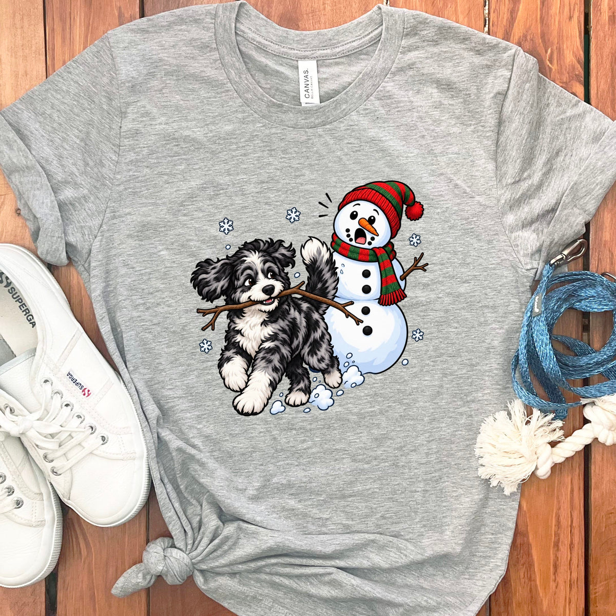 Merle Goldendoodle Snowman T-Shirt in Athletic Heather / S by Puppy Jo