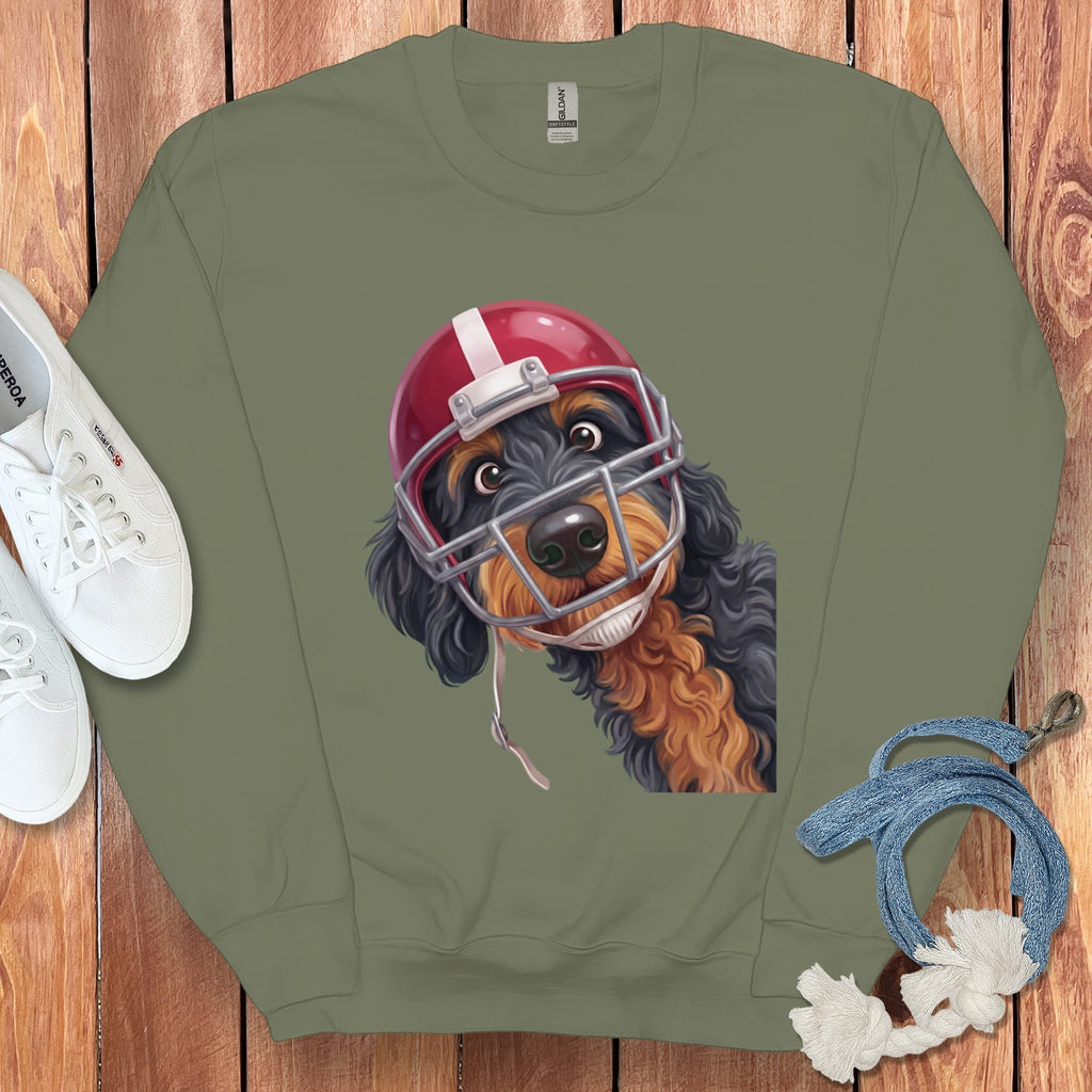 Phantom Goldendoodle Football Helmet Sweatshirt in Military Green / S by Puppy Jo