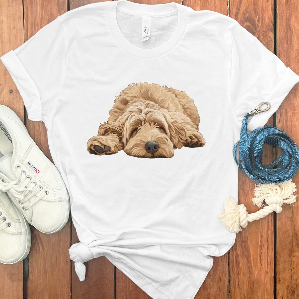 Golden Goldendoodle Snoozing T-Shirt in White / S by Puppy Jo