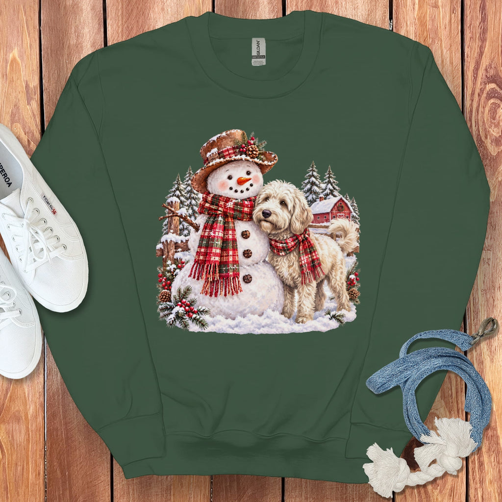 Maltipoo Christmas Snowman Sweatshirt in Forest Green / S by Puppy Jo