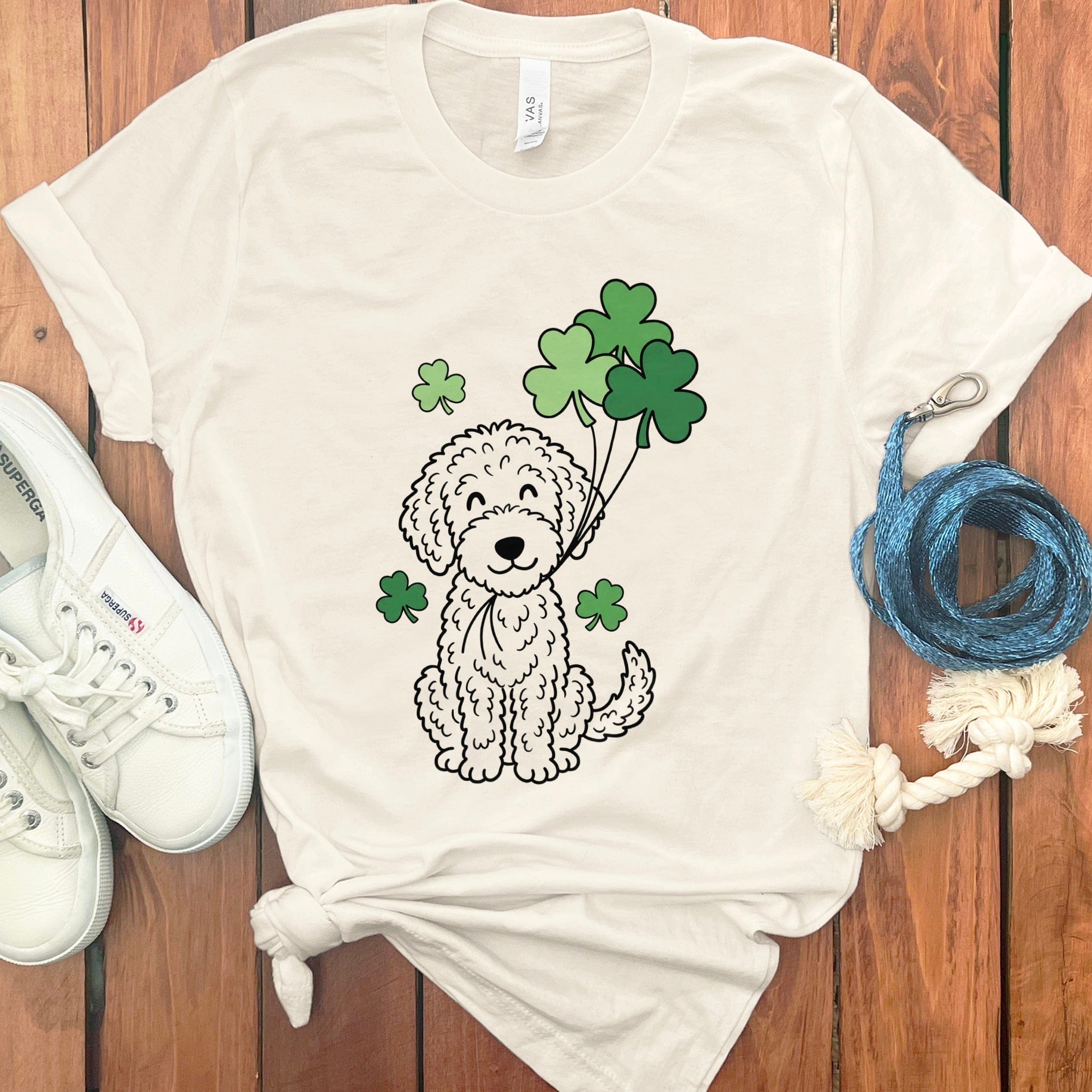 Cute Dog with Clovers Graphic Design T-shirt