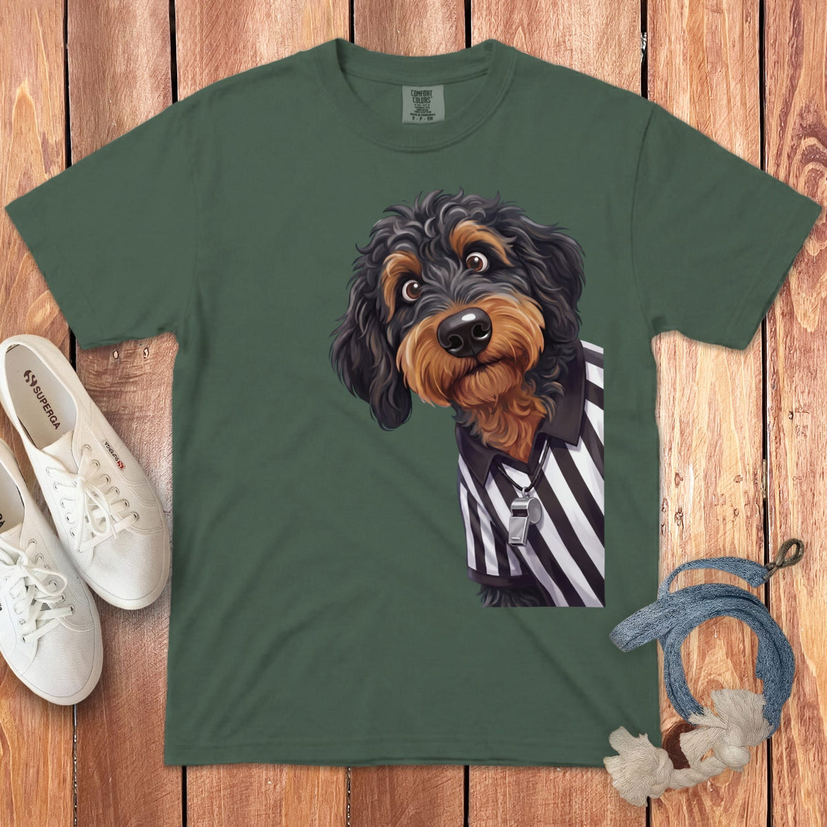 Phantom Goldendoodle Football Referee Signature T-Shirt in Blue Spruce / S by Puppy Jo